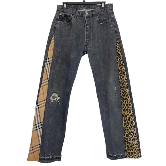 Vintage 80s Levi’s 501 - 0658 Custom Jeans Waist 29 Women Size 6 8 Leopard Plaid - Picture 1 of 16